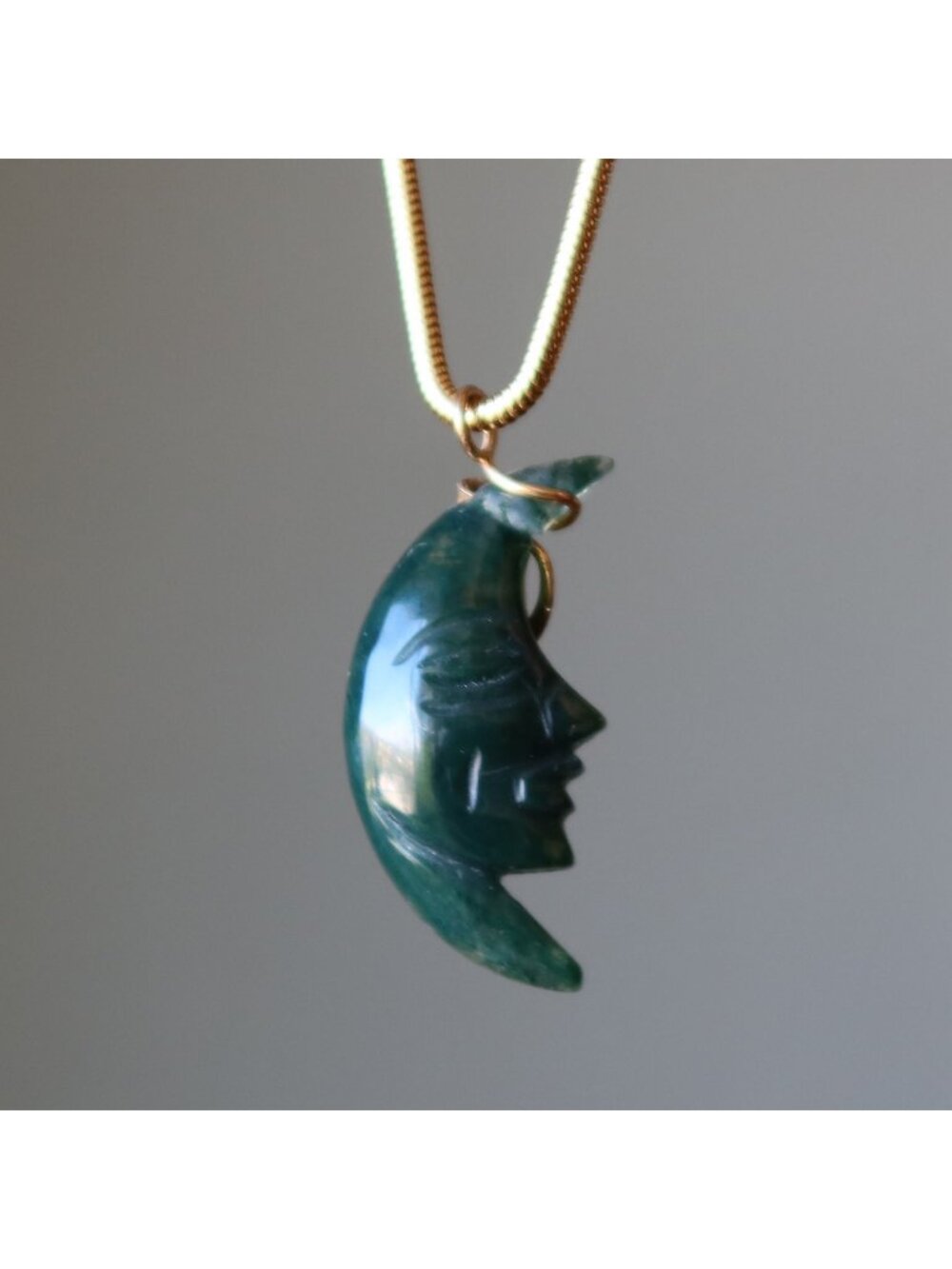 Moss Agate Necklace Glorious Crescent Moon Gold Chain
